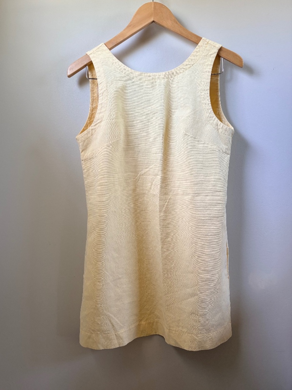 Pastel Yellow Cotton Linen Crew Neck Mini Dress